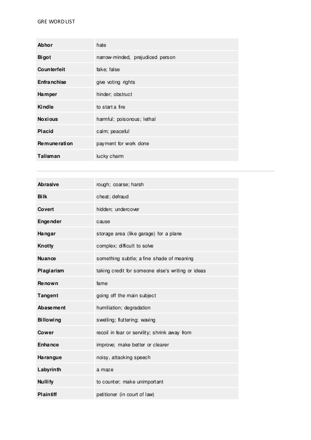 gre vocabulary word list